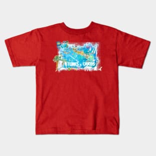 Turks Caicos Illustrated Travel Map with Roads and Highlights Kids T-Shirt